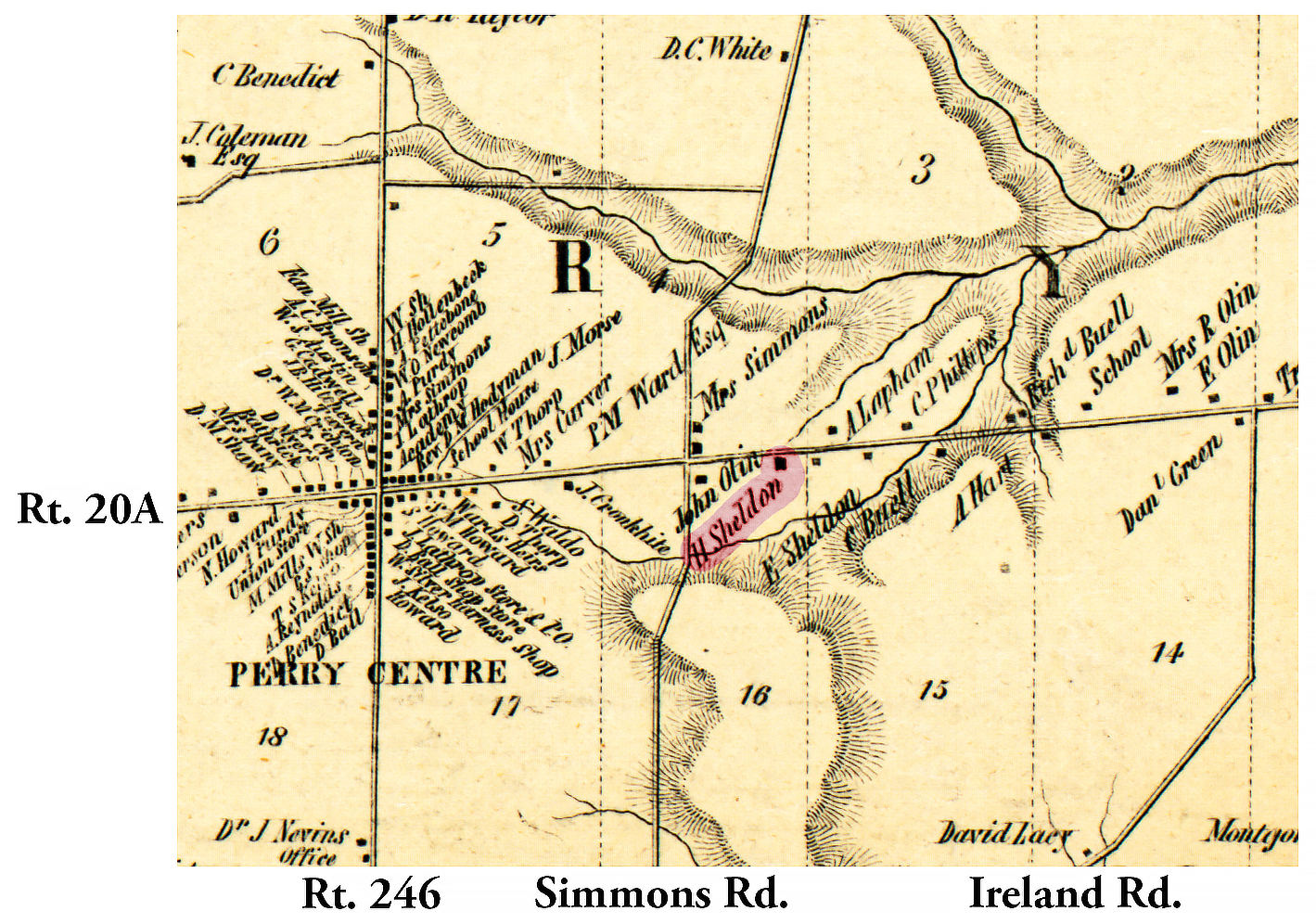 1853 Wyoming County Per-3 Excerpt Map